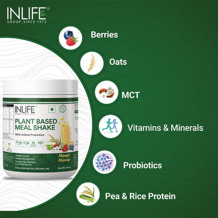 Inlife Plant Based Meal Replacement Shake | Plant Protein Powder (17.5 Protein) | 500g (Mango)