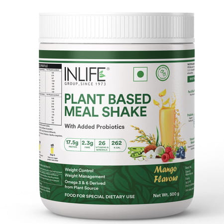 Inlife Plant Based Meal Replacement Shake | Plant Protein Powder (17.5 Protein) | 500g (Mango)