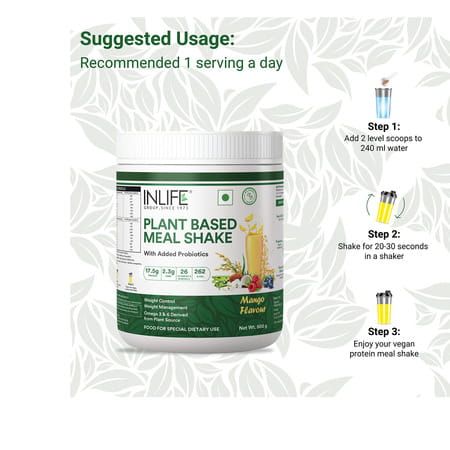 Inlife Plant Based Meal Replacement Shake | Plant Protein Powder (17.5 Protein) | 500g (Mango)