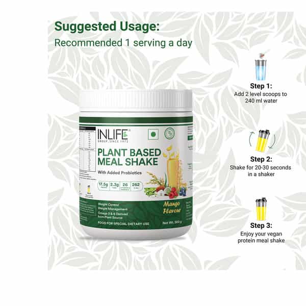Inlife Plant Based Meal Replacement Shake | Plant Protein Powder (17.5 Protein) | 500G (Mango)