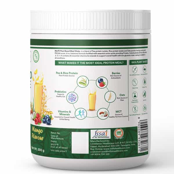 Inlife Plant Based Meal Replacement Shake | Plant Protein Powder (17.5 Protein) | 500G (Mango)