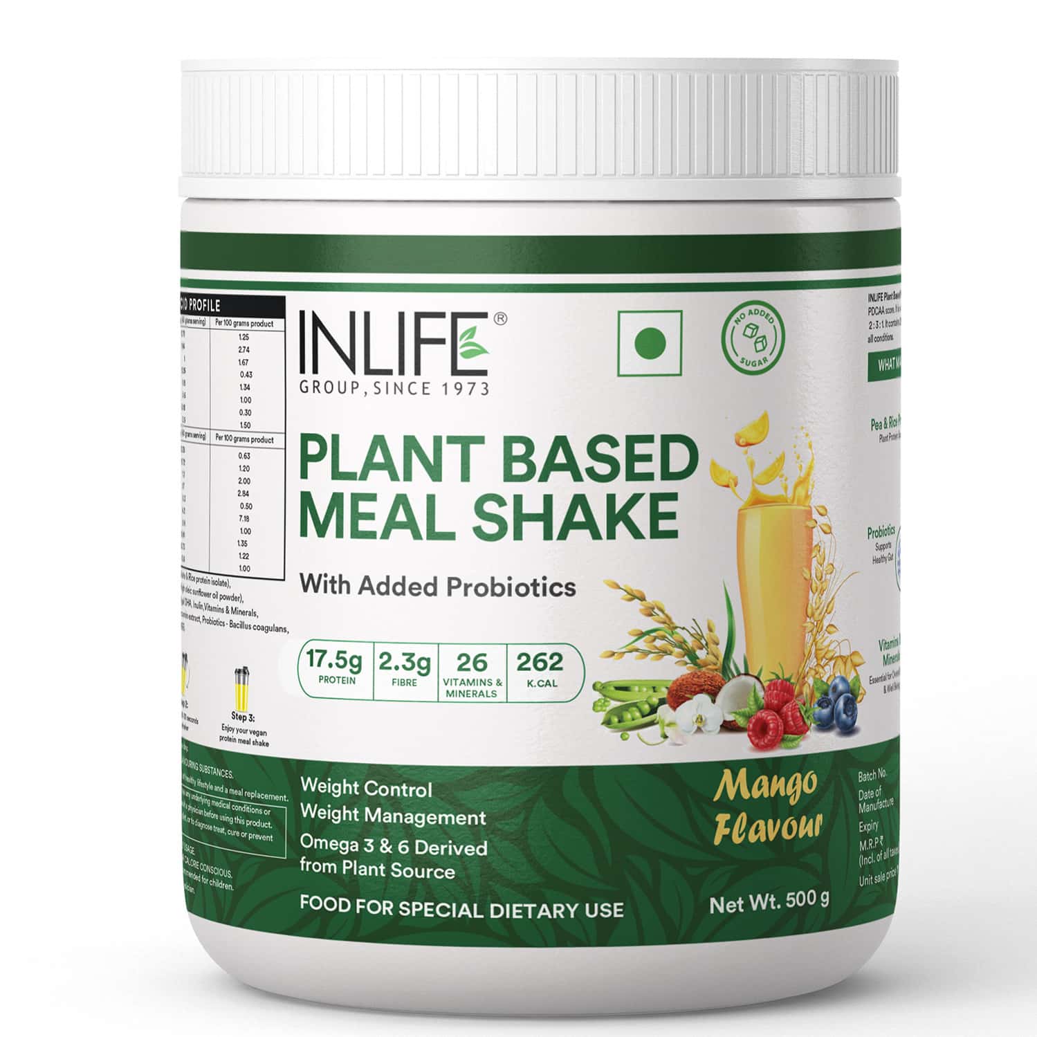 Inlife Vegan Plant Based Protein Powder Nutritional Meal Replacement Shake 500g (mango)