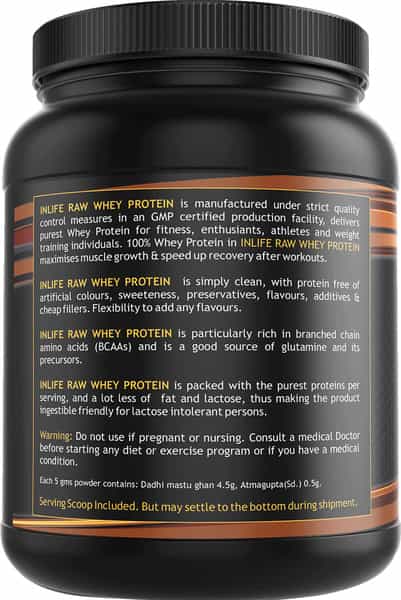 Inlife 100% Raw Whey Protein Powder Concentrate Instantized - 1.1 Lb/500Gm 16 Servings(Unflavoured)