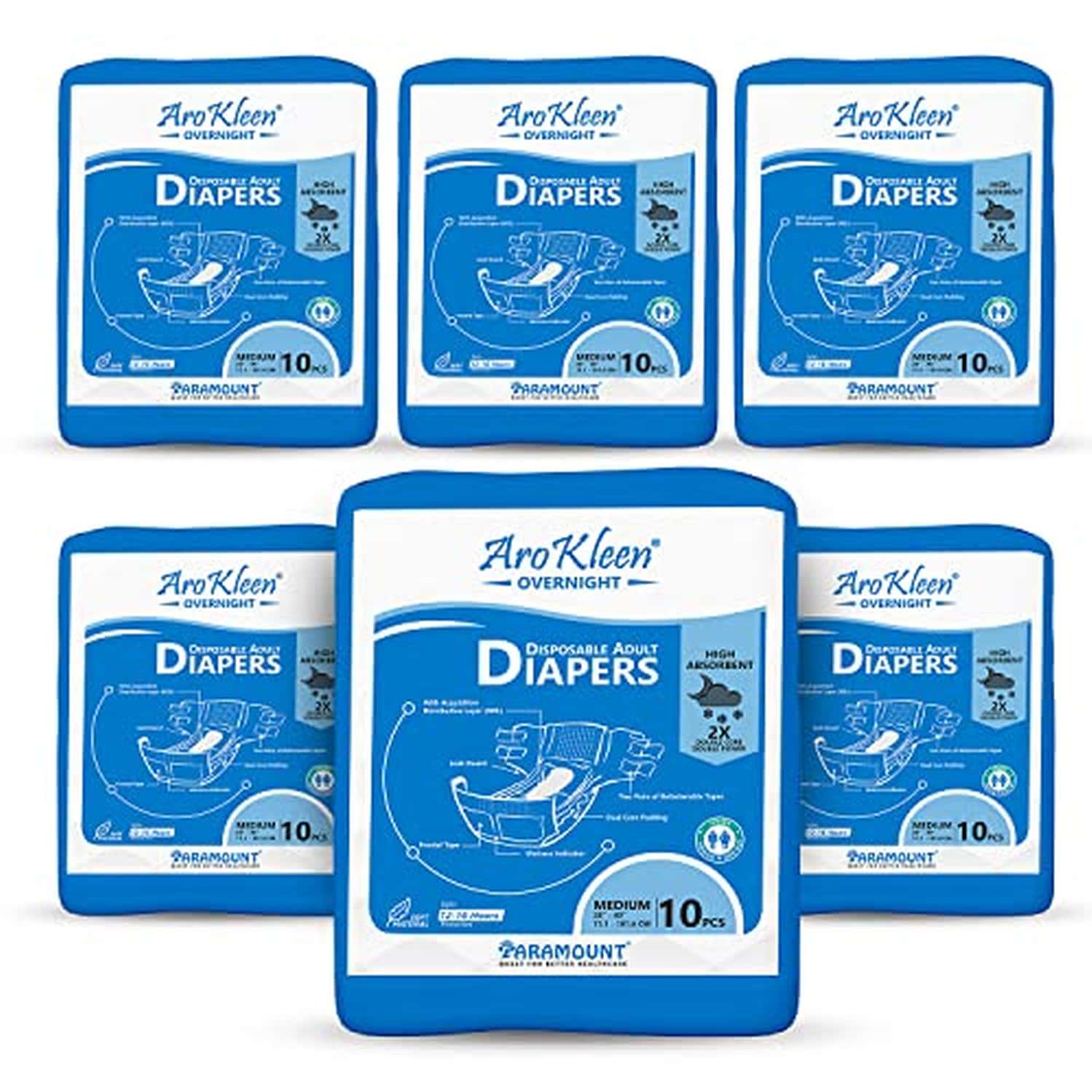 Aro Kleen Overnight Adult Diaper Tape Style Medium 10 Pcs Per Packet Pack Of 6