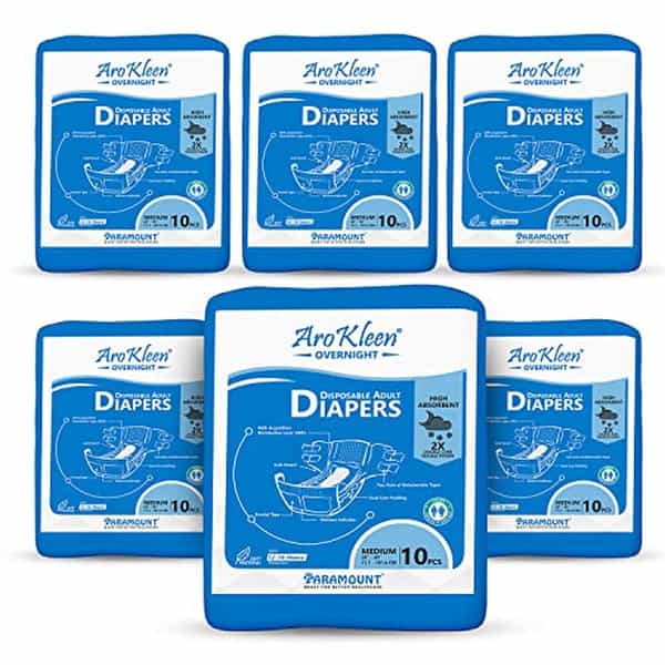 Aro Kleen Overnight Adult Diaper Tape Style Medium 10 Pcs Per Packet Pack Of 6