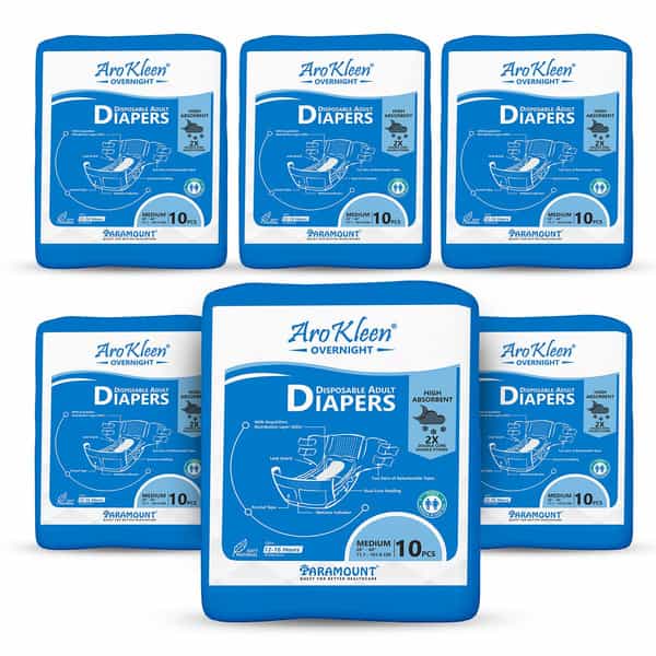 Aro Kleen Overnight Adult Diaper Tape Style Medium 10 Pcs Per Packet Pack Of 6