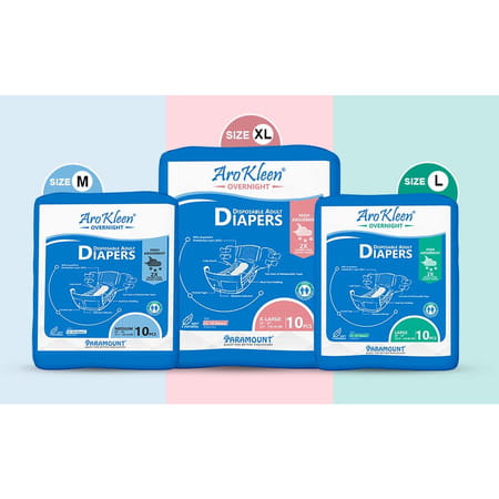 Aro Kleen Overnight Adult Diaper Tape Style Medium 10 Pcs Per Packet Pack Of 6