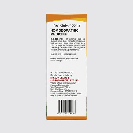Baksons Homoeopathy Ferrum Plus Iron Tonic For Veterinary Use 450 Ml