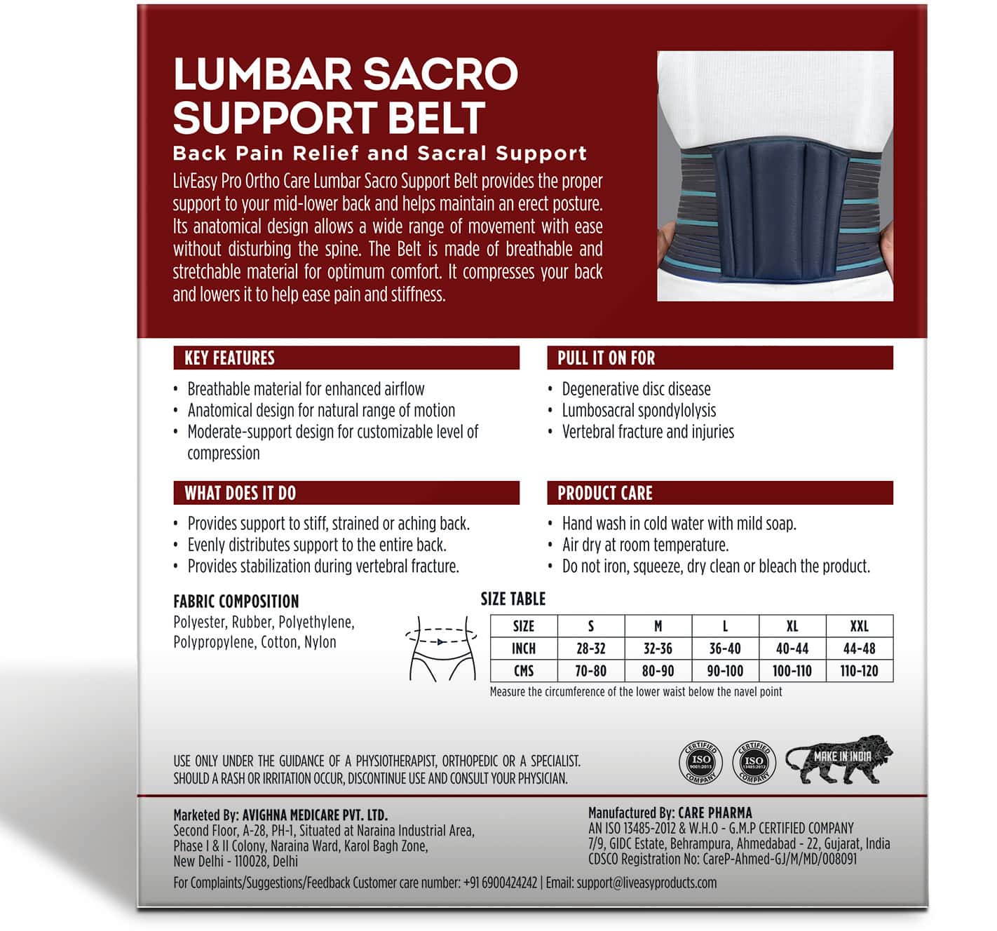 Liveasy Pro Ortho Care Lumbar Sacro Support Belt - L