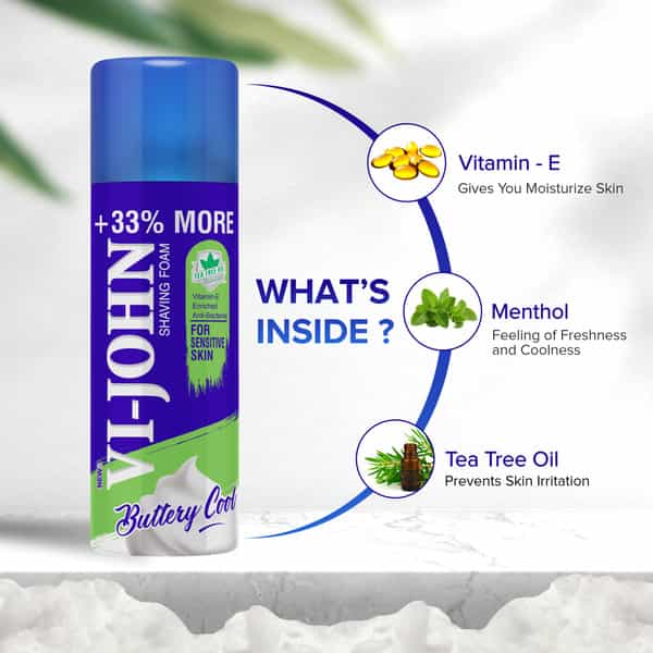 Vi-John Sensitive Skin Shaving Foam - Men | Vitamin E & Anti Bacterial Properties (300Ml+33% Extra)