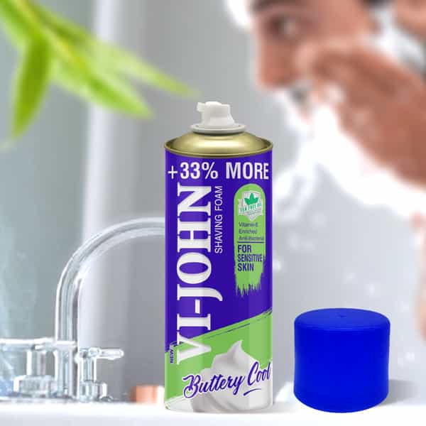 Vi-John Sensitive Skin Shaving Foam - Men | Vitamin E & Anti Bacterial Properties (300Ml+33% Extra)