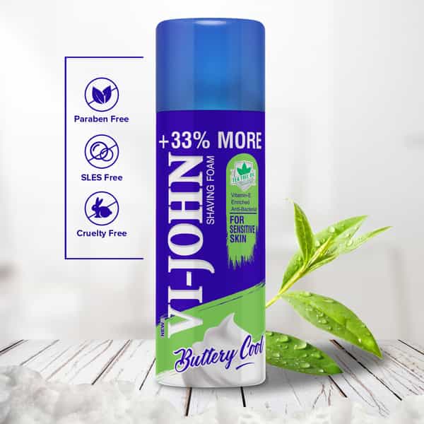 Vi-John Sensitive Skin Shaving Foam - Men | Vitamin E & Anti Bacterial Properties (300Ml+33% Extra)