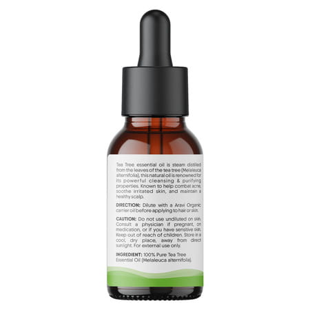 Aravi Organic Tea Tree Essential Oil - Fights Acne | Dandruff & Soothes Scalp - 15ml