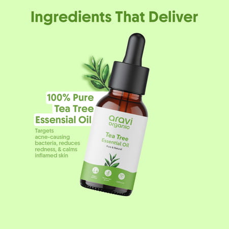 Aravi Organic Tea Tree Essential Oil - Fights Acne | Dandruff & Soothes Scalp - 15ml