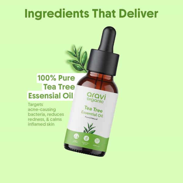 Aravi Organic Tea Tree Essential Oil - Fights Acne | Dandruff & Soothes Scalp - 15Ml