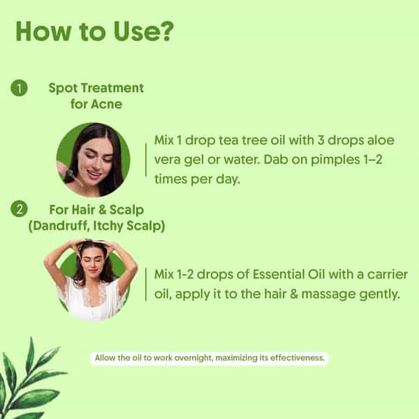 Aravi Organic Tea Tree Essential Oil - Fights Acne | Dandruff & Soothes Scalp - 15Ml