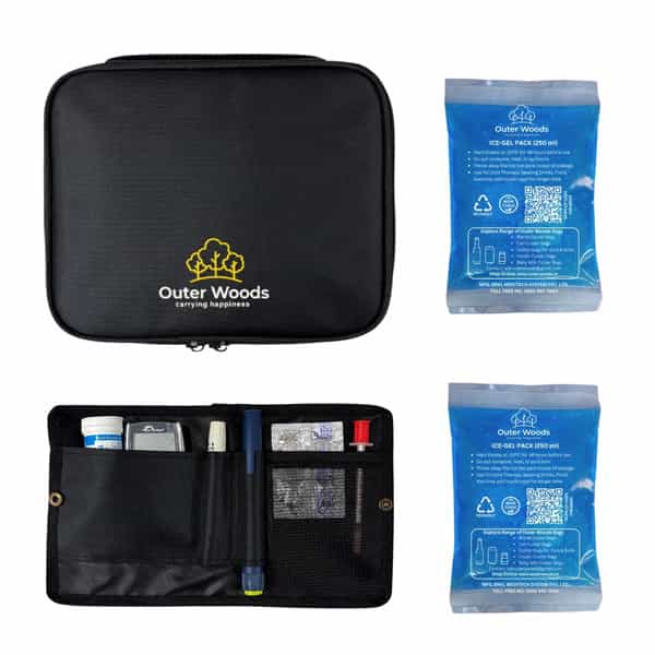 Outer Woods Insulin Cooler Bag Plus With 2 Ice Gel Packs | 12+ Hrs Cooling | Insulin Carrier - Black