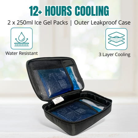 Outer Woods Insulin Cooler Bag Plus With 2 Ice Gel Packs | 12+ Hrs Cooling | Insulin Carrier - Black