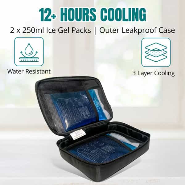 Outer Woods Insulin Cooler Bag Plus With 2 Ice Gel Packs | 12+ Hrs Cooling | Insulin Carrier - Black