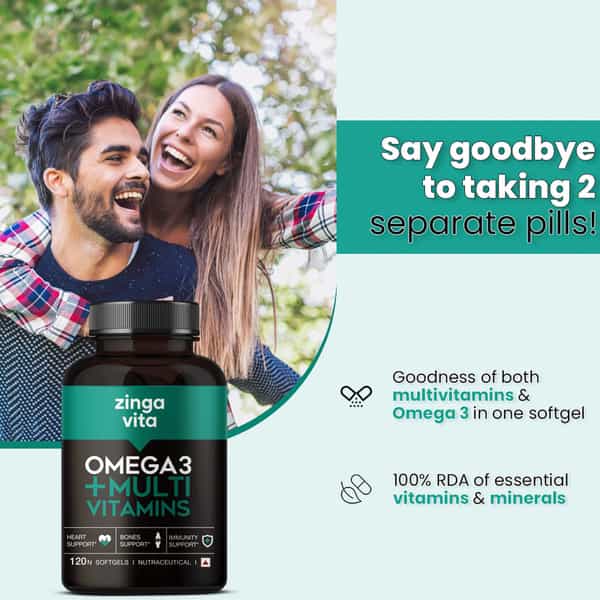 Zingavita Multivitamin + Omega 3 Fish Oil For Men & Women 120 Capsules