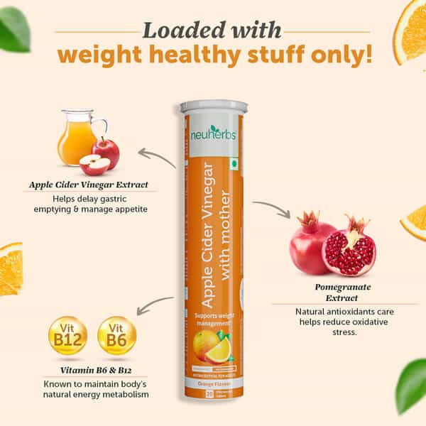 Neuherbs Apple Cider Vinegar Orange Flavour 20 Effervescent Tablets For Weight Management