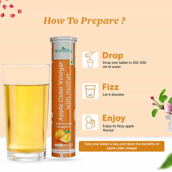 Neuherbs Apple Cider Vinegar Orange Flavour 20 Effervescent Tablets For Weight Management