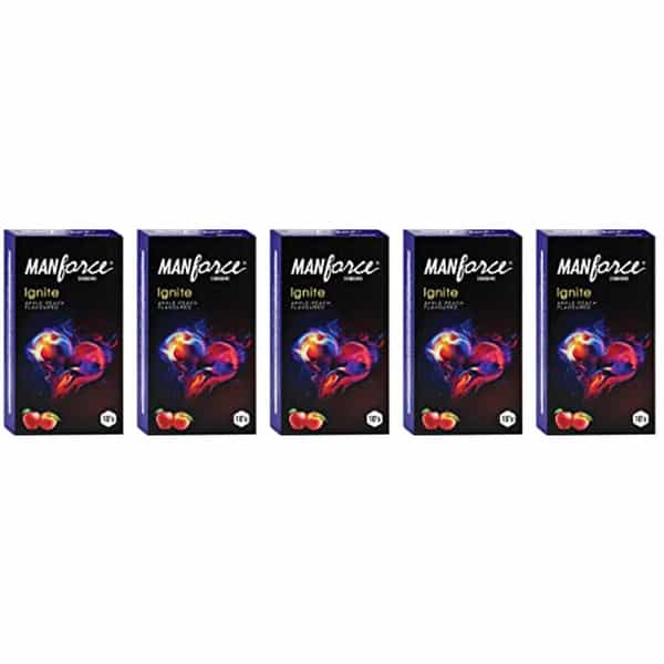 Manforce Ignite Apple-Peach Flavoured Extra Dotted 10 Pcs X Pack Of 5