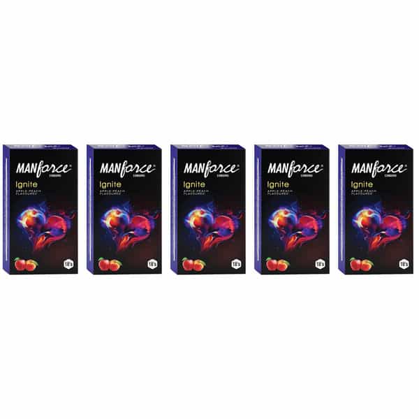 Manforce Ignite Apple-Peach Flavoured Extra Dotted 10 Pcs X Pack Of 5