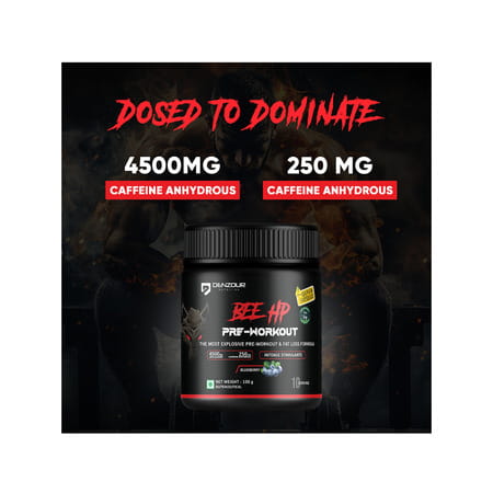 Denzour Nutrition Bee Hp Pre Workout Powder | Energy | Strength & Muscle Pump | Blueberry Flav 100G