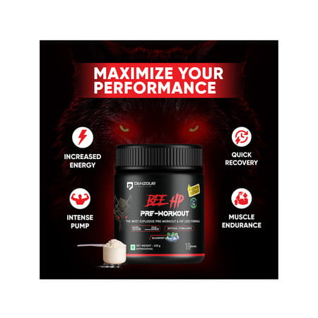 Denzour Nutrition Bee Hp Pre Workout Powder | Energy | Strength & Muscle Pump | Blueberry Flav 100G