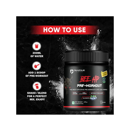 Denzour Nutrition Bee Hp Pre Workout Powder | Energy | Strength & Muscle Pump | Blueberry Flav 100G