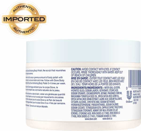 Dove Exfoliating Body Polish Crushed Macadamia And Rice Milk Removes Dull & Dry Skin- 298Gm