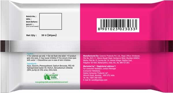 Godrej Protekt Anti Bacterial Skin Wipes - Kills 99.9% Germs And Moisturizes Skin - 30 Wipes