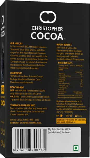 Christopher Cocoa Activated Charcoal Dark Cocoa Black Unsweetened 100G