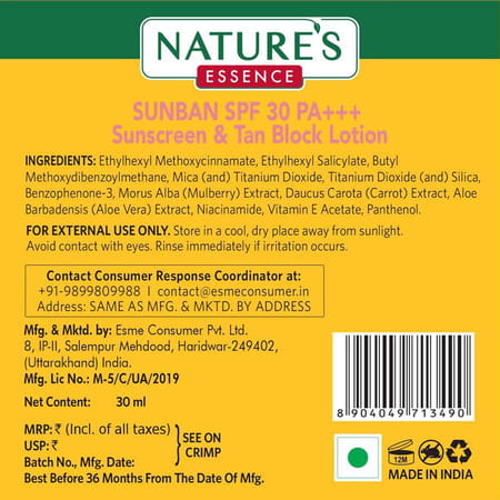 Nature'S Essence Sunban Sunscreen Spf30 30ml (Pack Of 4)