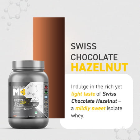 Muscleblaze Iso-Zero Whey (Swiss Choc Hazelnut | 1Kg) | 27G Protein | Eaf | Low Carb