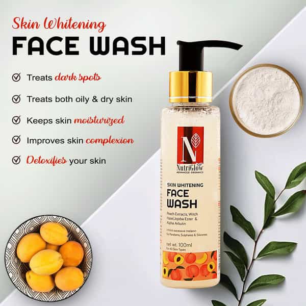 Nutriglow Advanced Organics Skin Whitening Face Wash With Peach Extracts (100 Ml ) / All Skin Types