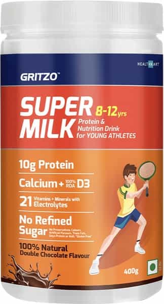 Gritzo Supermilk 8-12Y (Young Athletes) Nutrition Drink- 400 G Natural Double Chocolate