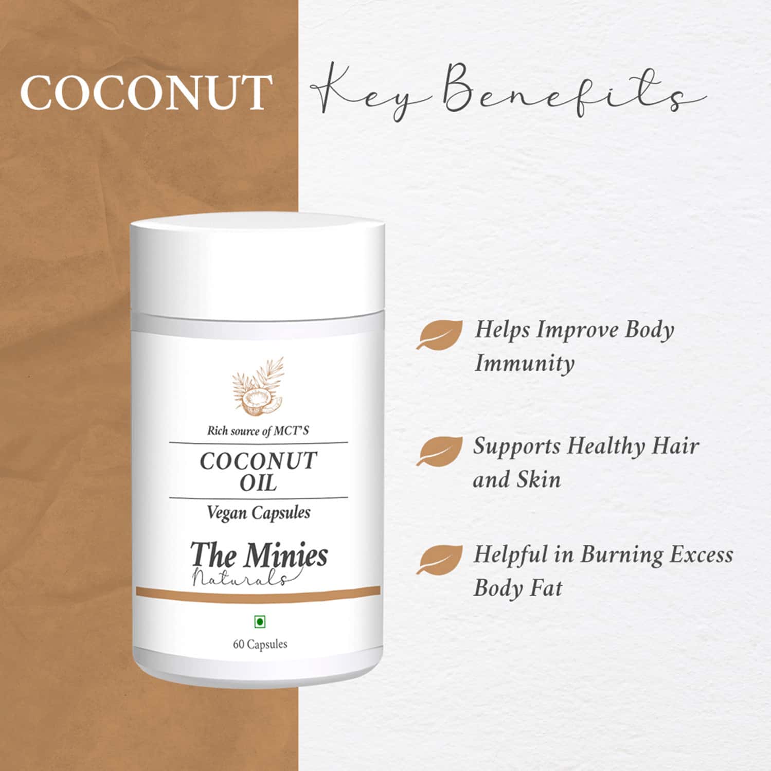 Buy MINIES NATURALS COCONUT OIL VEGAN CAPSULES Online & Get Upto 60