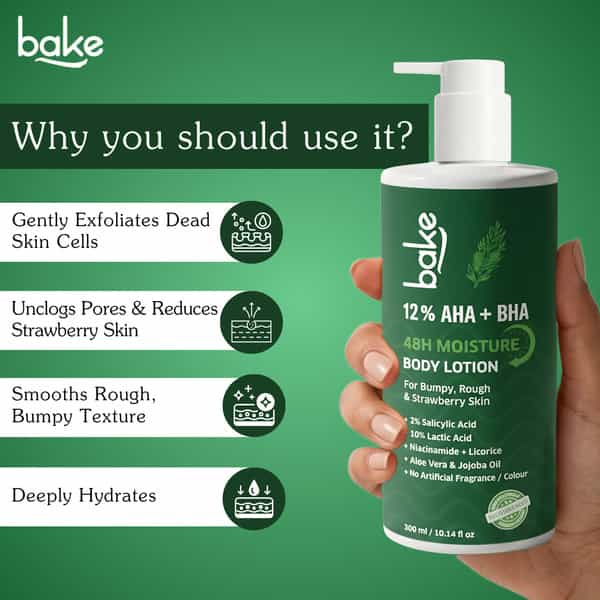 Bake 12% Aha + Bha Exfoliating Body Lotion With 48H Moisture For Rough & Bumpy Skin Relief | 300Ml