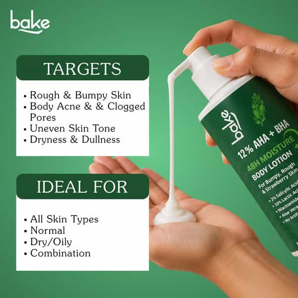 Bake 12% Aha + Bha Exfoliating Body Lotion With 48H Moisture For Rough & Bumpy Skin Relief | 300Ml