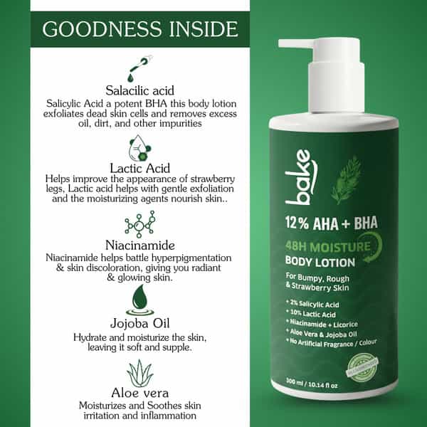 Bake 12% Aha + Bha Exfoliating Body Lotion With 48H Moisture For Rough & Bumpy Skin Relief | 300Ml