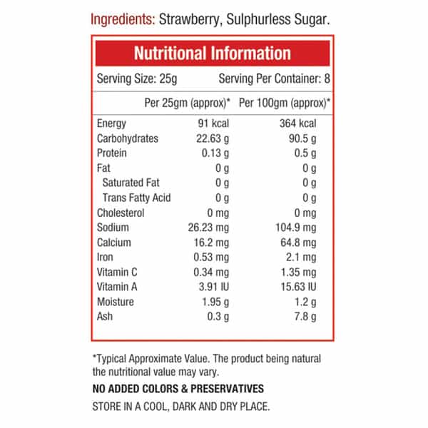 Nourishvitals Strawberry Dried Fruit (Dehydrated Fruits) - 200Gm