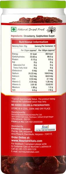 Nourishvitals Strawberry Dried Fruit (Dehydrated Fruits) - 200Gm