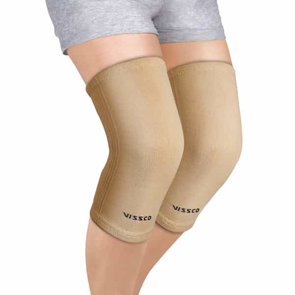 Vissco Tubular Elastic Knee Cap For Knee Pain Relief - Medium - Beige (In Pair)