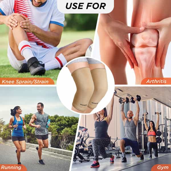 Vissco Tubular Elastic Knee Cap For Knee Pain Relief - Medium - Beige (In Pair)
