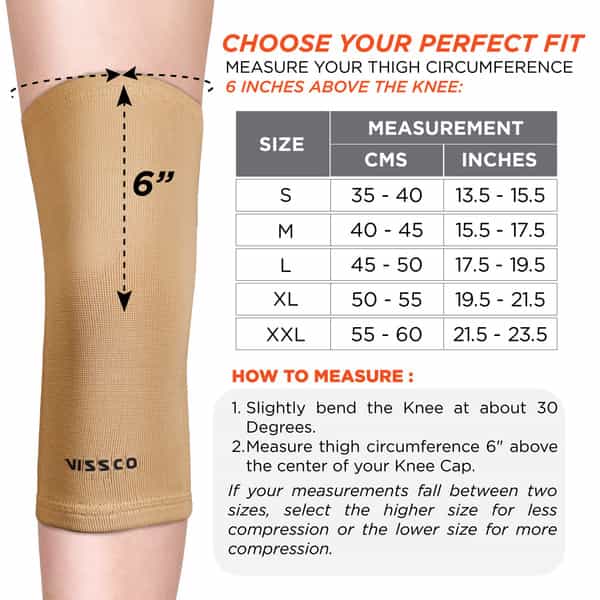 Vissco Tubular Elastic Knee Cap For Knee Pain Relief - Medium - Beige (In Pair)