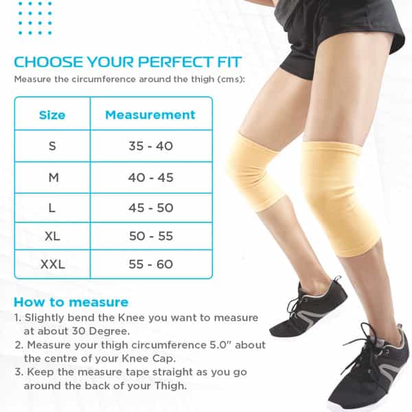 Vissco Tubular Elastic Knee Cap For Knee Pain Relief - Medium - Beige (In Pair)