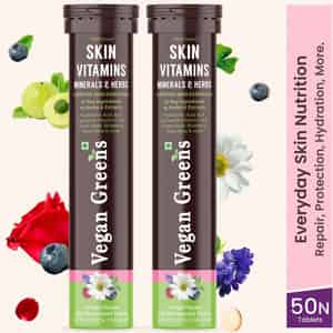 Vegan Greens Skin Vitamins 37 Ingredients, Herbs +hyaluronic Acid, Ala, Vit. E &c- 50 Effer., Orange