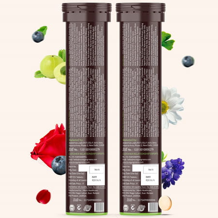 Vegan Greens Skin Vitamins 37 Ingredients, Herbs +Hyaluronic Acid, Ala, Vit. E &C- 50 Effer., Orange